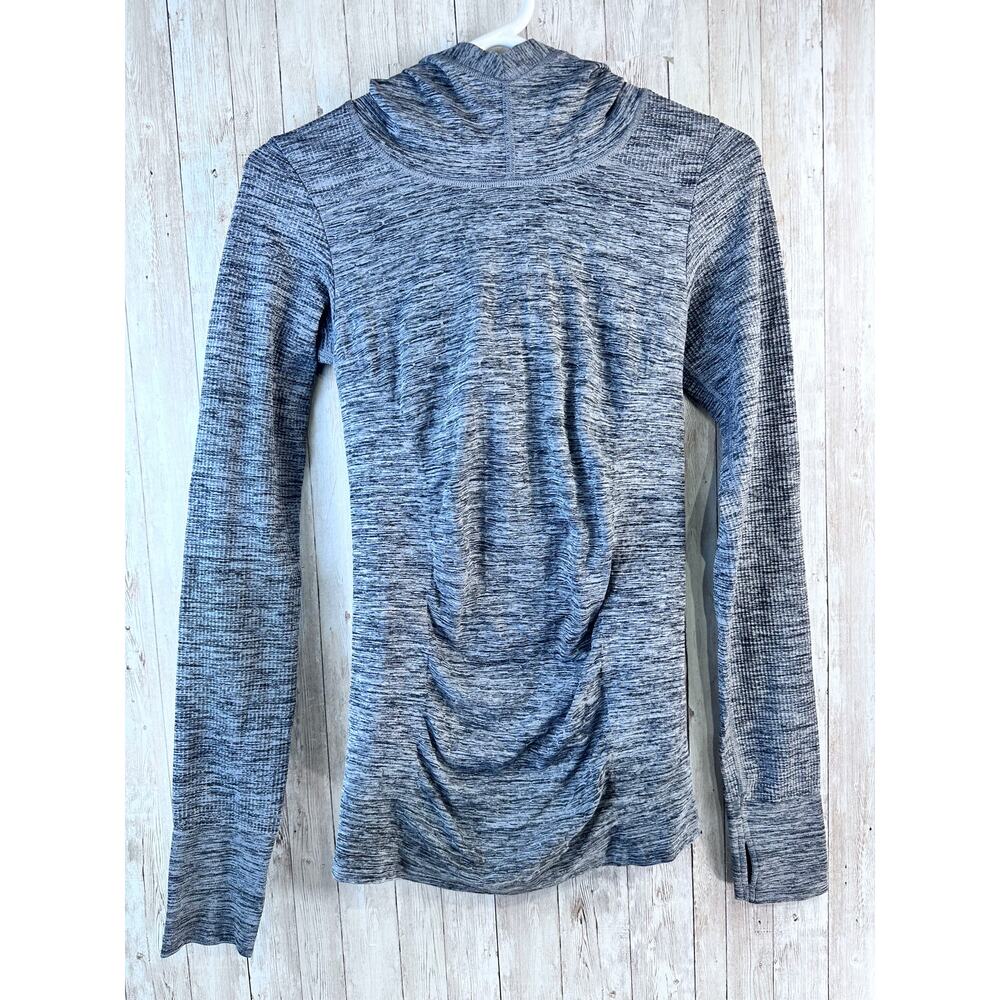 Athleta Radiance Hoodie Womens Sz S Gray Space Dye Running Ruched Waist Athletic